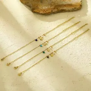 Gouden roestvrijstalen armbandenset met natuursteen, parels en hartjes