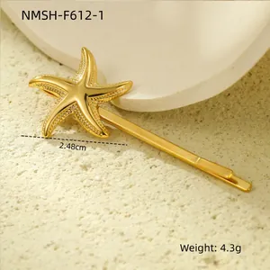 Macro shot of a golden starfish hair clip with 2.48cm width and 4.3g weight detail
