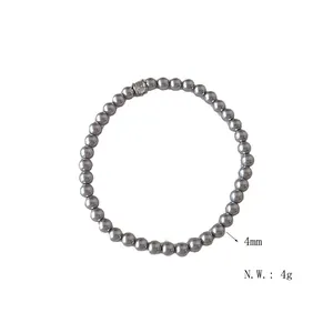 Bracelet en billes argentées de 4mm avec un accent en strass blanc étincelant élégant