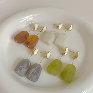 Vintage Matte Resin Long Drop Earrings With 925 Sterling Silver Earring Post Geometric Enamel Dangle Earrings For Women