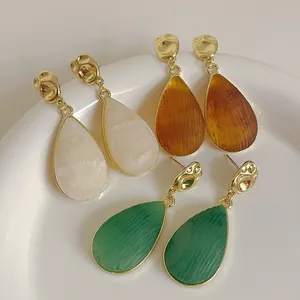 Boucles d'oreilles Pendantes Goutte d'eau Acrylique Style Chinois Rétro Avec Tige en Argent Sterling 925 Bijoux Femme Alliage