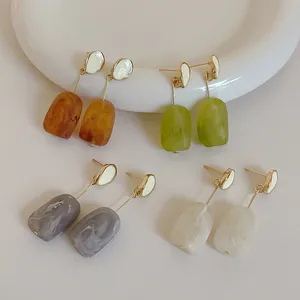 Vintage geometric long drop earrings in four colors with marble texture resin pendants