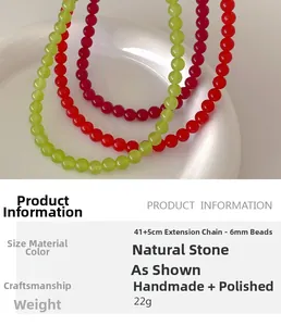 Detailed specs of handmade 6mm red agate beaded necklace with 41+5cm adjustable chain