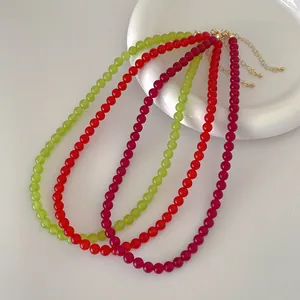 Handmade Natural Stone Beaded Choker Necklace Vintage Red Agate Elegant Adjustable Neck Chain For Women Fashion Jewelry