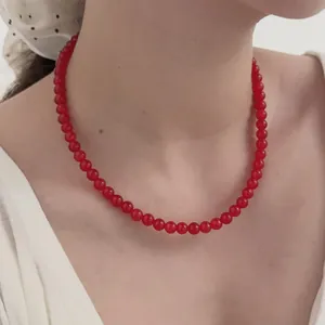 Elegant red agate beaded necklace for women featuring vibrant semi-transparent round beads