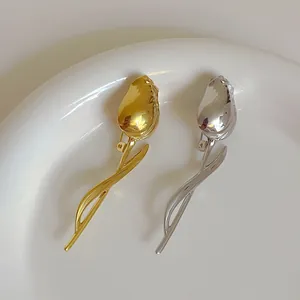 Elegant Tulip Brooch Stainless Steel Electroplated High Polished Metal Pin Plant Floral Badge Accessories For Women Gift