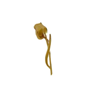 Polished golden tulip flower brooch pin with minimalist metal floral design for women