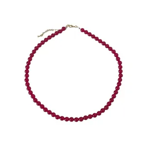 Elegant deep red agate beaded necklace with adjustable gold chain and lobster clasp