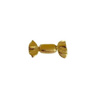 Minimalist gold candy shaped metal brooch with high-gloss mirror polished finish