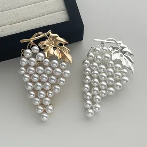 Vintage pearl grape brooch pins in gold and silver plating for elegant suit accessories