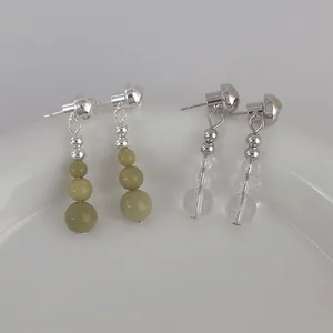 Avocado Green Natural Stone Glass Beaded Drop Earrings With 925 Sterling Silver Earring Post Copper Real Gold Plated Tassel Stud Earrings For Women Jewelry