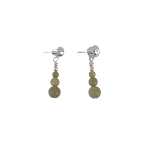 Avocado green natural stone beaded fringe earrings with S925 silver needles for women