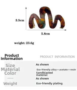 Detailed size and specs for wavy tortoise acetate hair claw clip with alloy finish