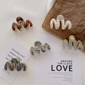 Wavy Acetate Alloy Hair Claw Clip Elegant Marble Tortoiseshell Glitter Hair Clamp Fashion Styling Accessory For Women Girl