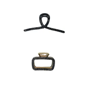 Set de pinzas para el cabello geométricas de resina con purpurina negra y metal dorado