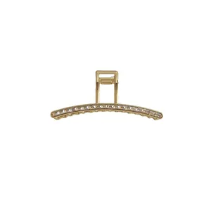 Elegant gold metal shark hair claw clip with zircon pearls and wavy design for women
