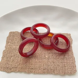 Natürlicher Roter Achat Chalzedon Einfacher Bandring Für Damen Herren Minimalistischer Durchscheinender Roter Stein Fingerring Schmuck
