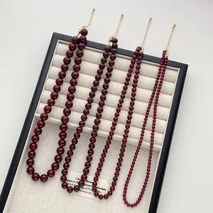 Französischer Vintage Rote Perlenkette Für Damen Elegant Glasperlen Choker Gold Legierung Verschluss Verstellbarer Schmuck Geschenk