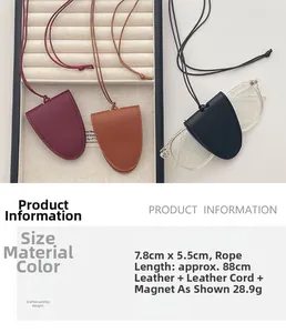 Detalle del colgante magnético de cuero para gafas con medidas y longitud del cordón