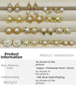 Detail specifications for 18K gold-plated earrings with natural freshwater pearls