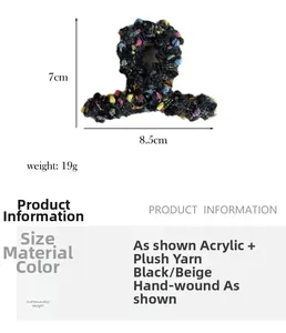 Detailed view of handmade plush hair claw clip with dimensions 7cm by 8.5cm
