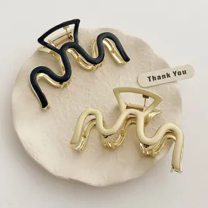 Pinza per Capelli Ondulata in Metallo in Lega Stile Coreano Minimalista Oro Galvanizzato Smalto a Goccia Accessori per Capelli da Donna