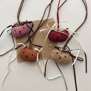 Schattige 3D Pluche Beer Hanger Halsketting Voor Kinderen Meisjes Cartoon Stof Dier Pop Ketting Tashanger Met Strik Decoratie