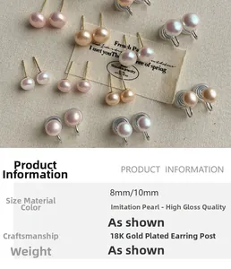 Details von 8mm und 10mm Hochglanz-Perlenohrringen mit edler 18K Goldbeschichtung