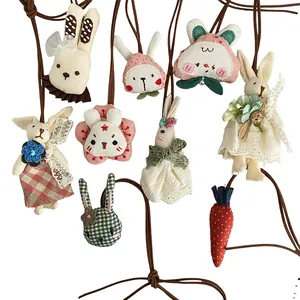 Handmade fabric cartoon rabbit dolls and plush carrot charms for bags or necklaces