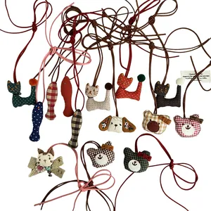 Handmade fabric cartoon animal pendants with cute embroidery and woven necklaces