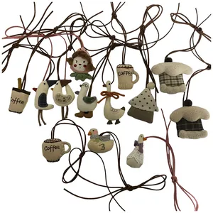 Handmade fabric cartoon charms set including bird duck and coffee cup bag accessories