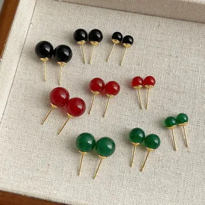 Minimalistische Achat Perlen Ohrstecker Mit Legierungs Ohrstecker-Stift Mode Runde Schmuck Für Damen Schwarz Rot Grün