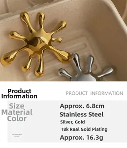 Macro view of sunburst vintage irregular water ripple brooch in 18k gold plating