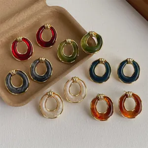 Vintage Oval Acryl Legierung Ohrstecker Für Damen Koreanischer Stil Geometrische Harz Textur Ohrringe Mode Schmuck Zubehör