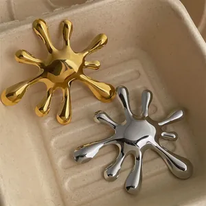 Vintage Stainless Steel Irregular Splash Round Brooch For Women High Polish Metallic Water Ripple Lapel Pin Jewelry Gift