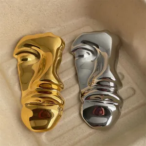Vintage Abstract Human Face Brooch For Women Men Stainless Steel Irregular Face Mask Suit Pin Artistic Metal Jewelry Gift