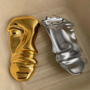 Artistic gold and silver metal abstract face mask brooch pins for suits and coats