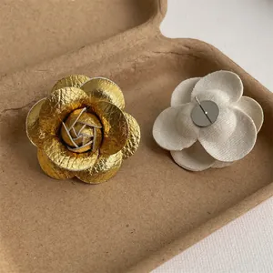 Detailed back view of fabric rose earrings with metal pins and secure floral backing