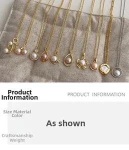 Detail view of pearl pendant necklace set in gold and silver finish with charms
