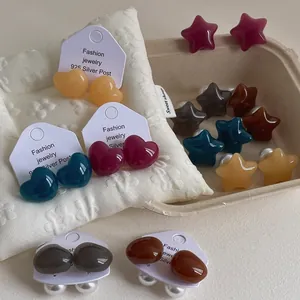 Colorful pearl heart and star studs set with 925 silver posts for women's jewelry