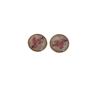 French vintage enamel flower earrings with pearls and gold frame in circular design