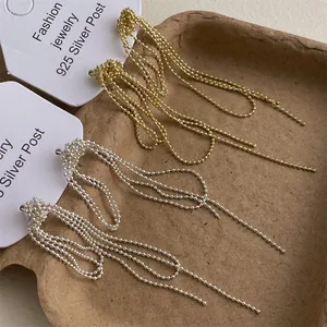 Long beaded tassel drop earrings with S925 silver posts in gold and silver finishes
