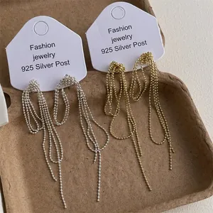 Long Ball Chain Tassel Drop Earrings With 925 Sterling Silver Earring Post Alloy Knot Fashion Jewelry For Women Gift