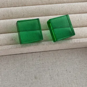 Classic bright green acrylic cube stud earrings for women with transparent 3D square design