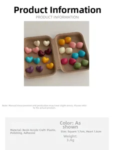 Detailed size guide for colorful heart and square resin stud earrings for women