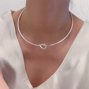 Minimalistische Knoten Choker Halskette Gold Silber Plattierte Kupferlegierung Offener Halsreif Für Damen Vintage Mode Schmuck