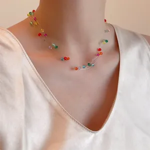 Collar de cuentas de colores para mujer con cuentas de cristal facetadas brillantes