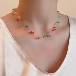 Collar de varias capas con cuentas de colores para mujer y cristales de estilo dopamina