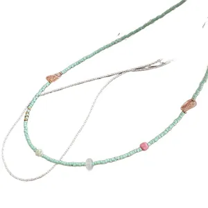 Collier double épaisseur en perles de rocaille vert menthe avec chaîne argentée chic