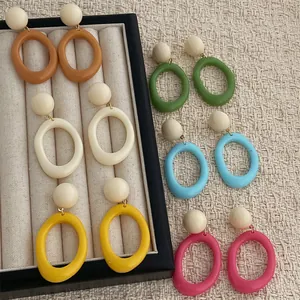 Vintage Acrylic Resin Drop Earrings For Women Retro Geometric Circle Contrast Color Chic Fashion Jewelry Accessories